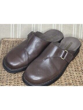 Clarks Brown Leather Mule Clog Comfort Slip-On Shoes, Size 8 Casual Slides
